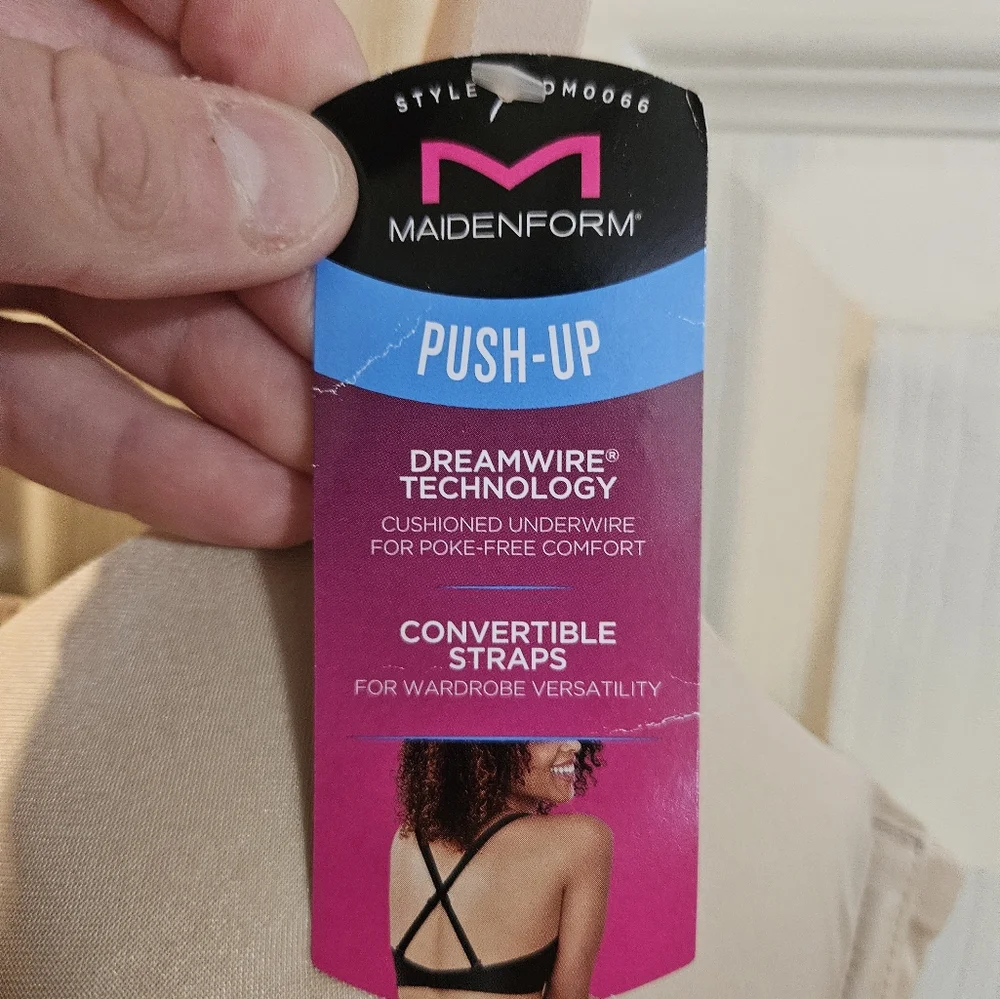 MAIDENFORM PUSH-UP BRA: CONVERTIBLE STRAPS: BEIGE: NEW WITH TAGS: SIZE 38D